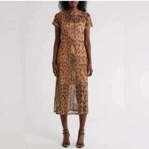 Steve Madden nola Leopard Print sheer midi Dress